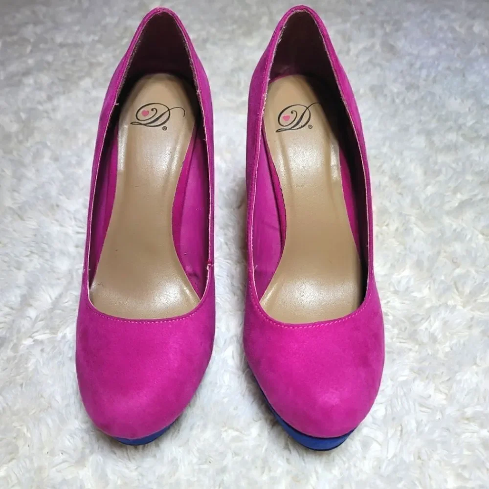 Heart in D Multicolor Platform Stiletto Suede Heels - Pink, Blue & Orange